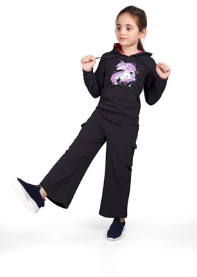 Plum Tree Girls Casual Sweatshirt Track Pants(JET BLACK)