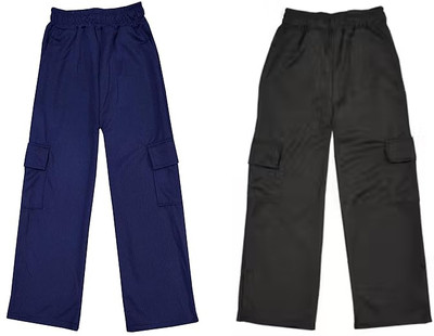 IBNAT FASHION Track Pant For Girls(Black, Blue, Pack of 2)