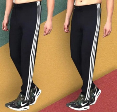 L Fashion Jeans Striped Men Black Track Pants