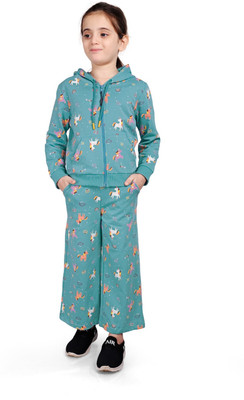 Plum Tree Girls Casual Sweatshirt Track Pants(Teal Blue Aop)
