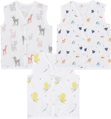 KiddieKisses Vest For Baby Boys Pure Cotton, Muslin(White, Pack of 3)