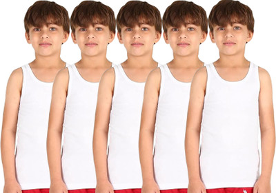 fitto Vest For Boys Pure Cotton(White, Pack of 5)