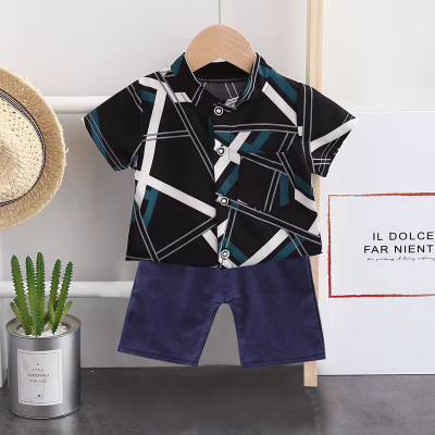 Sajavat Baby Boys Casual Shirt Shorts(CROSSLINE_BLACK_BLUE_Black)