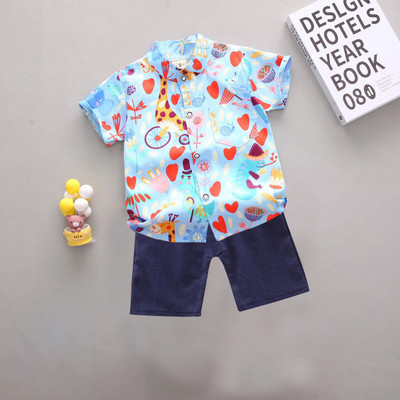 Sajavat Baby Boys Casual Shirt Shorts(HEARTS_BLUE_Light Blue)