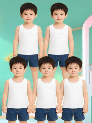 Desnuda Vest For Boys Pure Cotton(White, Pack of 5)