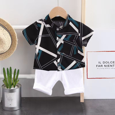 Sajavat Baby Boys Casual Shirt Shorts(CROSSLINE_BLACK_WHITE_Black)