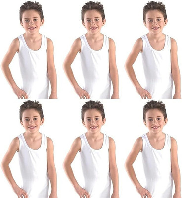 TINY HANDS Vest For Boys Cotton(White, Pack of 6)