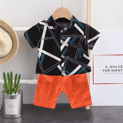 Sajavat Baby Boys Casual Shirt Shorts(CROSSLINE_BLACK_ORANGE_Black)