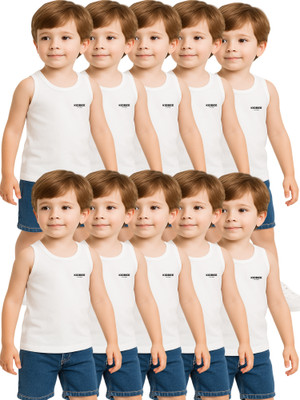 KidBee Vest For Boys Cotton(White, Pack of 10)