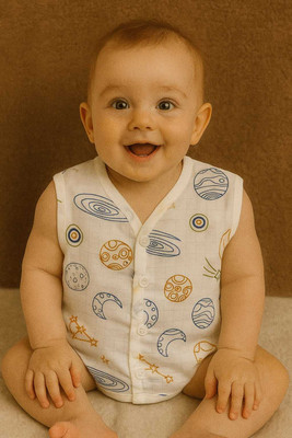 Thekuttydreams Vest For Baby Boys & Baby Girls Muslin(Multicolor, Pack of 1)