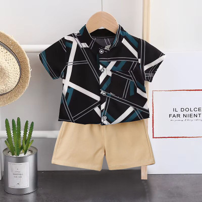 Sajavat Boys Casual Shirt Shorts(CROSSLINE_BLACK_CHIKU_Black)