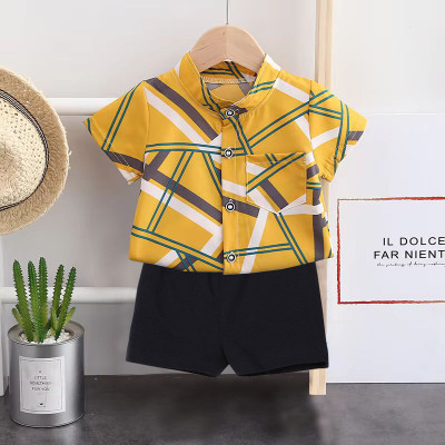 Sajavat Boys Casual Shirt Shorts(CROSSLINE_YELLOW_BLACK_Yellow)