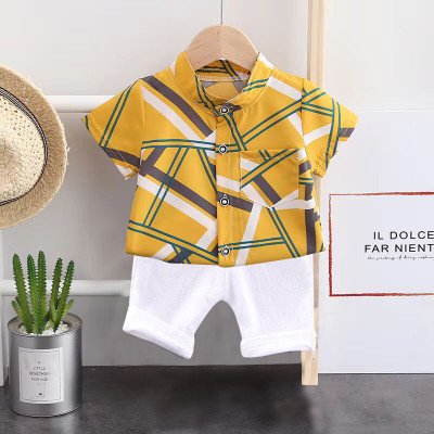 Sajavat Baby Boys Casual Shirt Shorts(CROSSLINE_YELLOW_WHITE_Yellow)