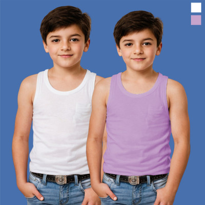 Uniplanet Store Vest For Boys Cotton Blend(White, Purple, Pack of 2)