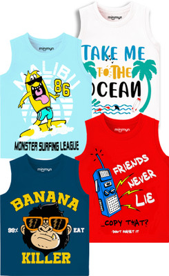MINI MYN Boys Printed Cotton Blend Regular T Shirt(Multicolor, Pack of 4)