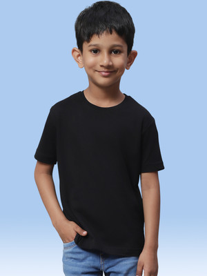 FBAR Boys Solid Pure Cotton Regular T Shirt(Black, Pack of 1)