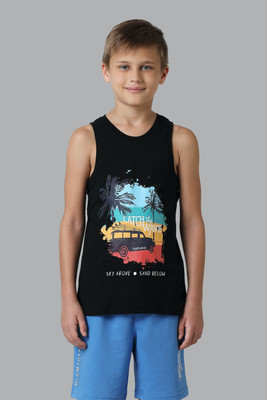 VAN HEUSEN Boys Typography, Graphic Print Cotton Blend Regular T Shirt(Black, Pack of 1)