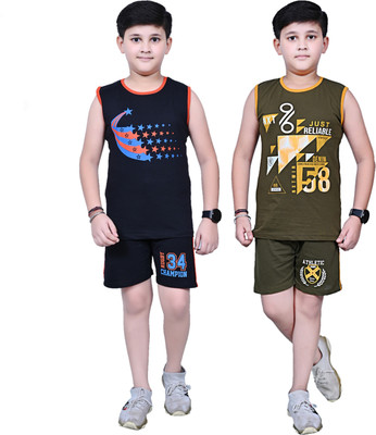SANDOLL Boys Casual Vest Shorts(96-SET-GREEN)