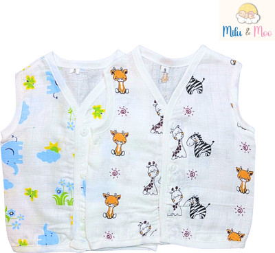 Milu & Moo Vest For Baby Boys & Baby Girls Muslin(Multicolor, Pack of 2)