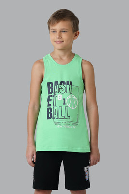 VAN HEUSEN Boys Typography, Graphic Print Cotton Blend Regular T Shirt(Green, Pack of 1)