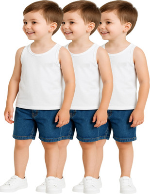 TINY HANDS Vest For Boys Pure Cotton(White, Pack of 3)