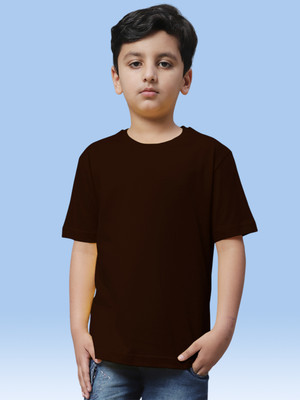 FBAR Boys Solid Pure Cotton Regular T Shirt(Brown, Pack of 1)