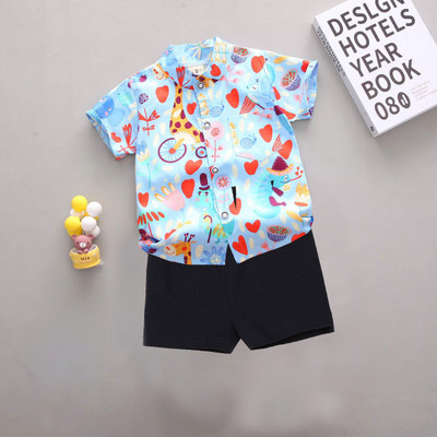 Sajavat Baby Boys Casual Shirt Shorts(HEARTS_BLACK_Light Blue)