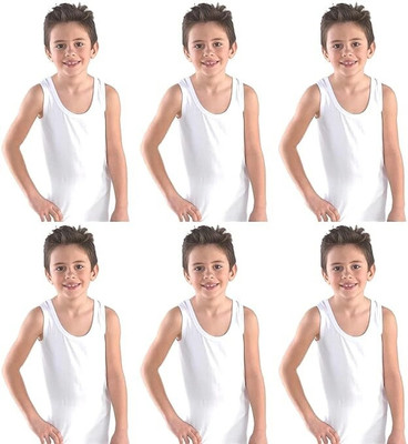 HouseOfCommon Vest For Boys Cotton(White, Pack of 6)