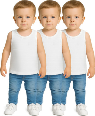 TINY HANDS Vest For Boys Pure Cotton(White, Pack of 3)