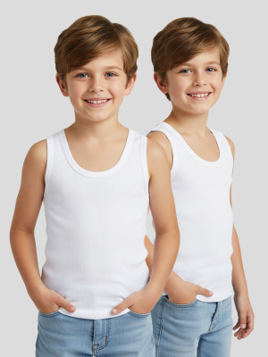 Lux Parker Vest For Boys Pure Cotton(White, Pack of 2)