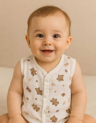 Thekuttydreams Vest For Baby Boys & Baby Girls Muslin(Brown, Pack of 1)