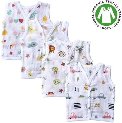 jp web stores Vest For Baby Boys & Baby Girls Muslin(White, Pack of 4)