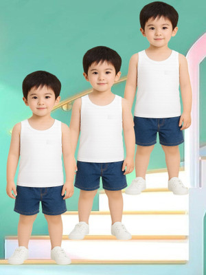 TINY HANDS Vest For Boys Pure Cotton(White, Pack of 3)