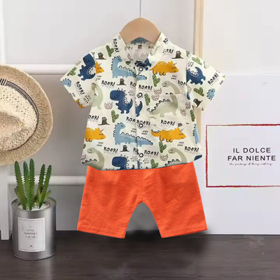 Sajavat Baby Boys Casual Shirt Shorts(DINOSAUR_ORANGE_Multicolor)