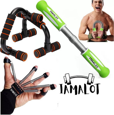 iamalot Finger Exerciser, Power twister bar upper body strength with push up bar stand Fitness Accessory Kit Kit