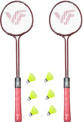 VELLFIRE 2 PC Double Shaft Racket with 6 Shuttle cock Badminton Kit