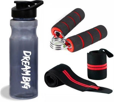 TRUE INDIAN Gym Sipper Bottle with Wrist Band and Mini Gripper For Gym/Workout. Fitness Accessory Kit Kit