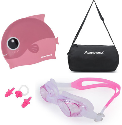 ArrowMax Swimming Goggles,Swimming Cap,Swimming Bag,Earplug,Noseplug For Kids Swimming Kit