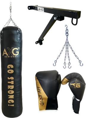 AXG NEW GOAL 4ft Durable PU Unfilled Punching Bag, Boxing Gloves, Wall Stand and Chain Boxing Kit