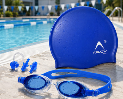 ArrowMax (silicone cap/Swimming Goggle/Earplugs/Noseplug) Swimming Kit
