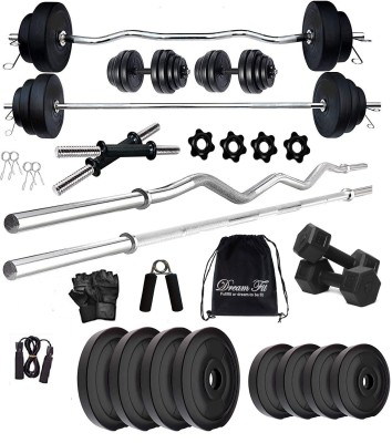 DreamFit 22 kg Home gym with 3ft Straight , 3ft Curl Rod , pair of 2 kg PVC hex Dumbbells Home Gym Kit