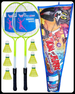 SPO Zone Badminton Racket COMBO KIT Set Of 2 PC With Cover & 6 Plastic Shuttle-23 Badminton Kit