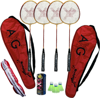 AXG NEW GOAL Classy Thrasher Racquets Set of 4 with Plastic Shuttles and Net Badminton Kit