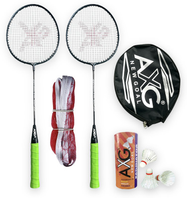 AXG NEW GOAL Scratchless A-2000 Badminton Racquets set Of 2 with 3 Feather Shuttles and Net Badminton Kit