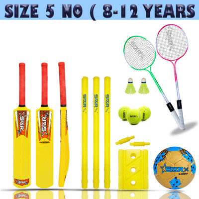 STARX Kiddo Sports Kit Combo For 8 to 12 Year Kids, Football, Badminton Kit Cricket Kit