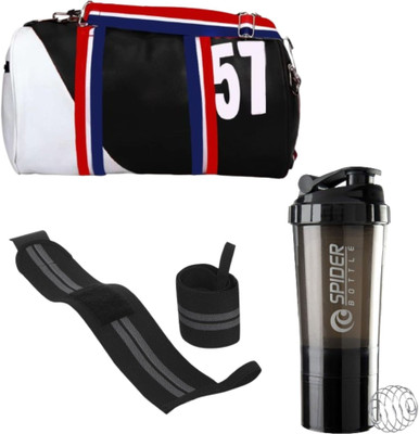 COOL INDIANS Gym Combo Of Protein Shaker Bottle With Wrist Support Band & Gym Bag Fitness Accessory Kit Kit