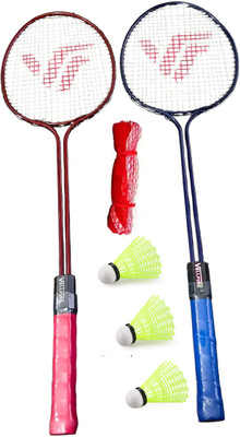 VELLFIRE 2 PC double Shaft Racket + 3 Nylon shuttle cock + 1 Badminton net Badminton Kit
