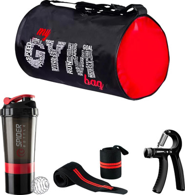TRUE INDIAN New gym bag combo for gym bag gym shaker bottle wrist band hand gripper Fitness Accessory Kit Kit