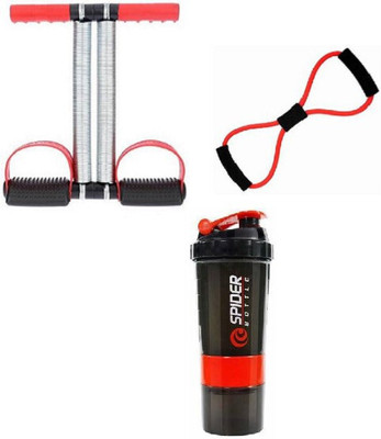 Fitfun HOME GYM WORKOUT KIT OF DOUBLE SPRING TUMYM TRIMMER, SHAKER AND REISTANCE TUBE Fitness Accessory Kit Kit