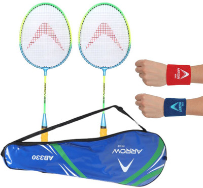 ArrowMax Kids Badminton Racket Set Pair With 2pc Multicolor Wristband Badminton Kit